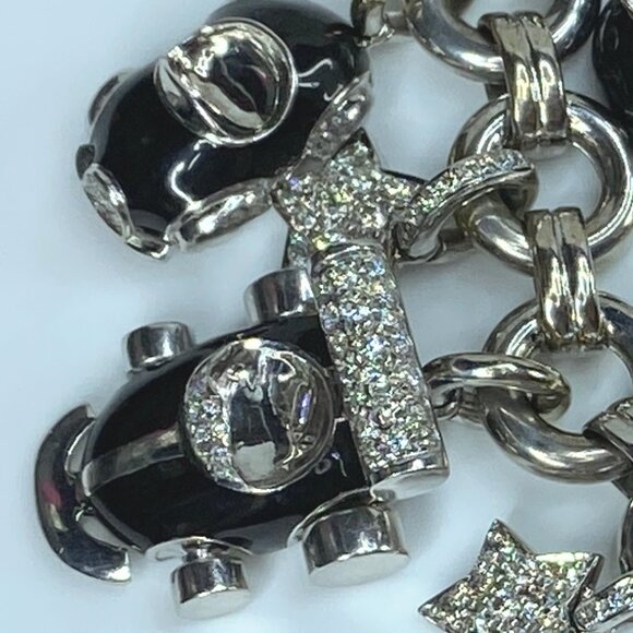 Aaron Basha 18k White Gold Enamel and Diamond Charm Necklace 20" 285.4g JR85754 - Picture 15 of 16